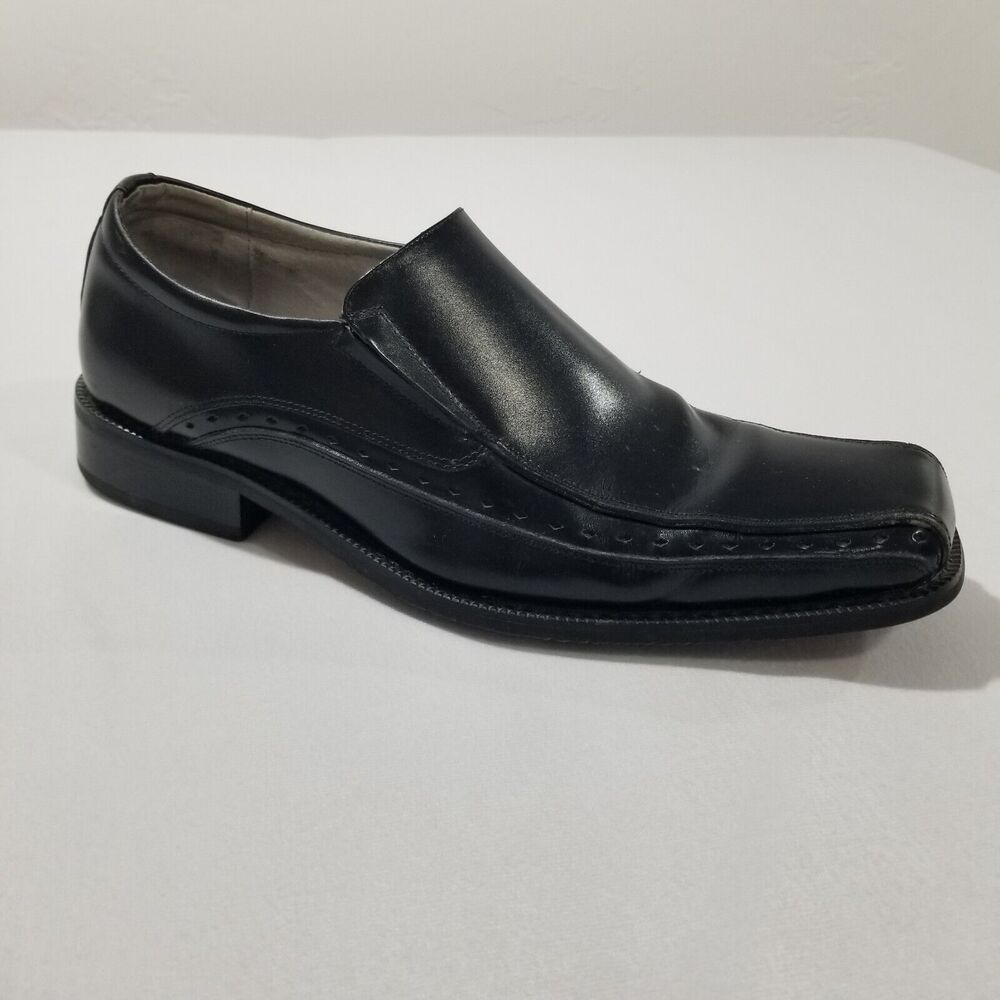 Stacy Adams Shoes Mens Size 9.5 Danton Slip On Black Leather 24363-001 Bike Toe
